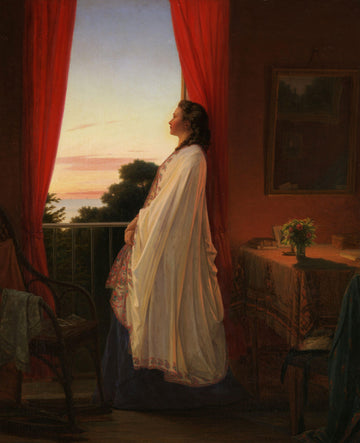 Jeune femme regardant la nuit d'été | Jørgen Walentin Sonne | 1865