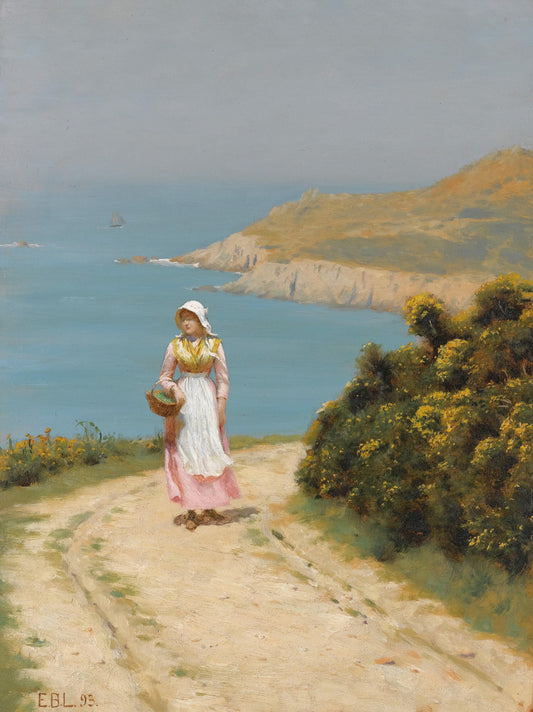 Girl on a Coastal Path | Edmund Leighton | 1893