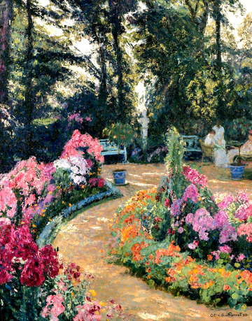 Conversation in a Flower Garden | Octave Denis Victor Guillonnet | 1923