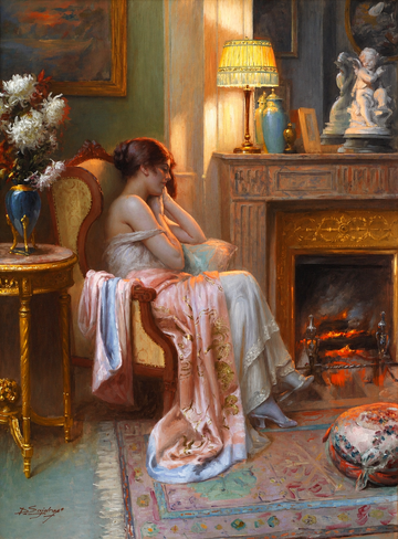 Dreaming by The Fireplace | Delphin Enjolras | 1910