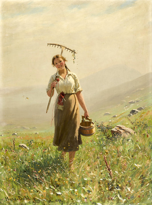 Une jeune femme dans la prairie | Hans Dahl | 1894