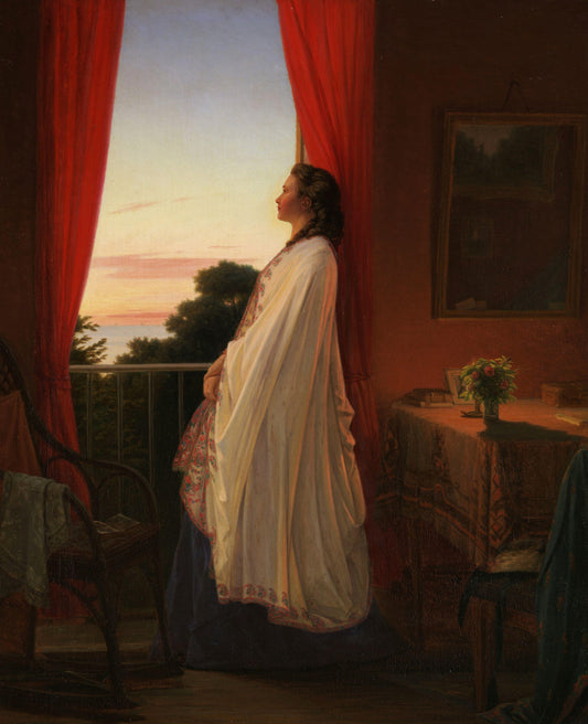 Jeune femme regardant la nuit d'été | Jørgen Walentin Sonne | 1865 